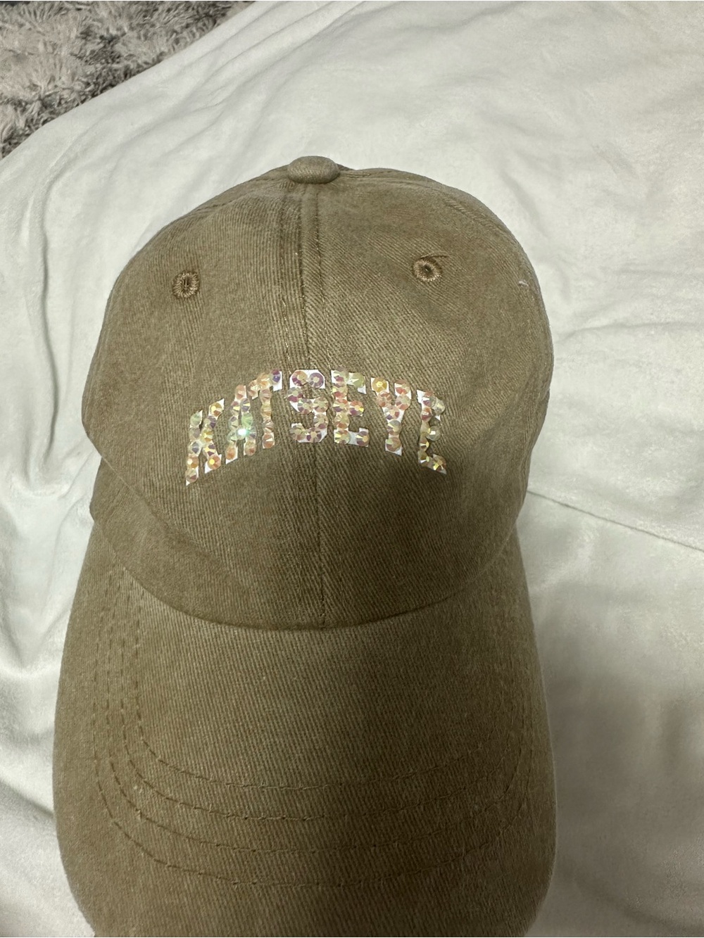 Katseye Brown Embellished Dad Hat with Bedazzled Lettering